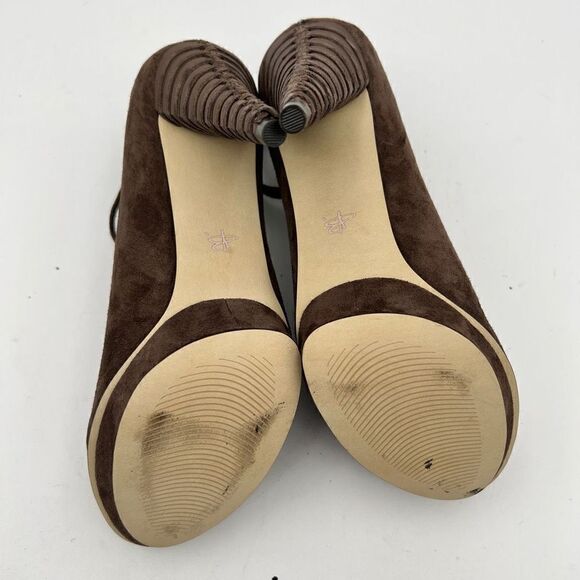 B. Makowsky Heels Women's 6M Brown Suede Leather Ankle Strap Open Toe Platform - Picture 4 of 10